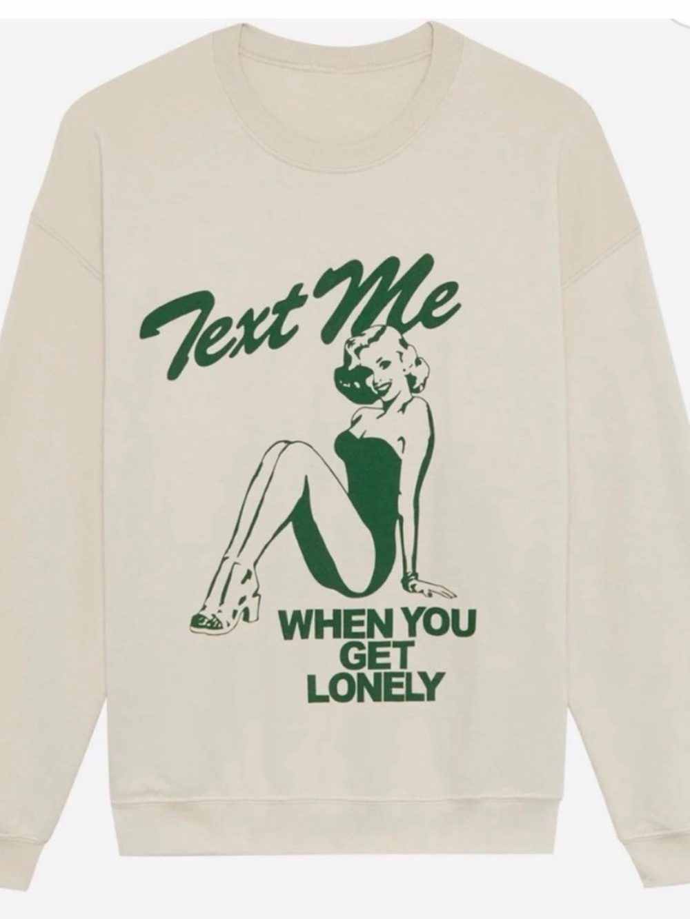 Lonely Ghost Text Me Graphic Crewneck Sweater - Cream/Green